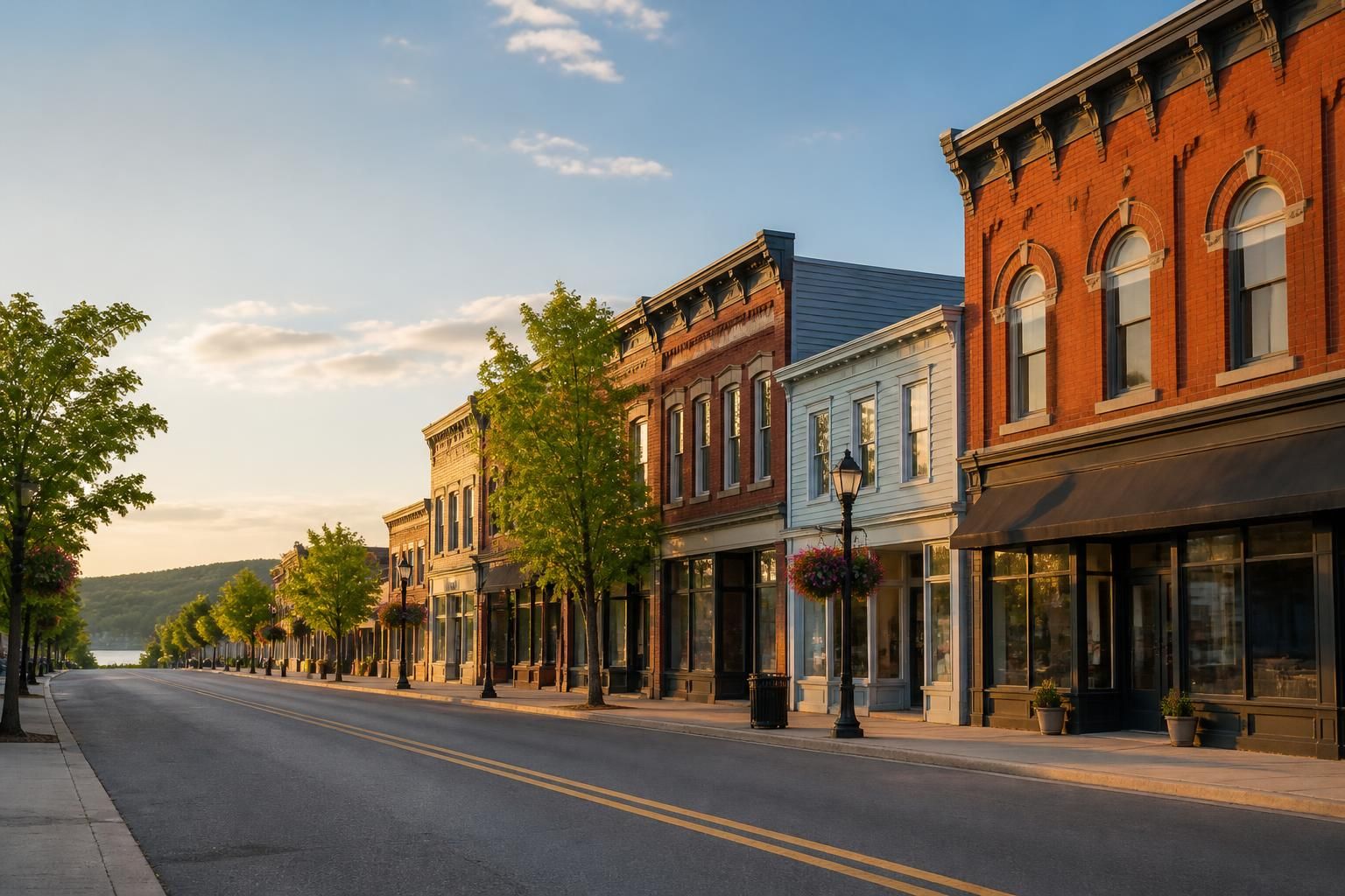 Small-town streetscape in Fremont, Michigan.