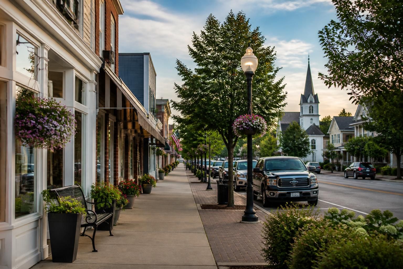 Small-town street scene in Fruitport, Michigan.