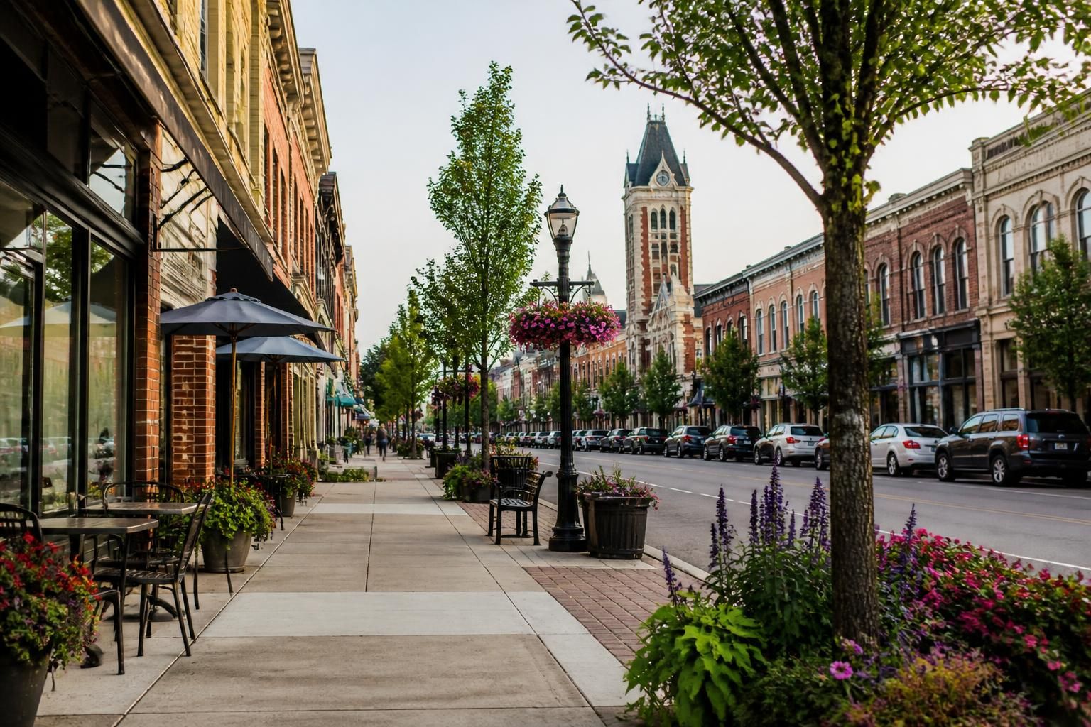 Charming downtown street scene in Holland, Michigan.