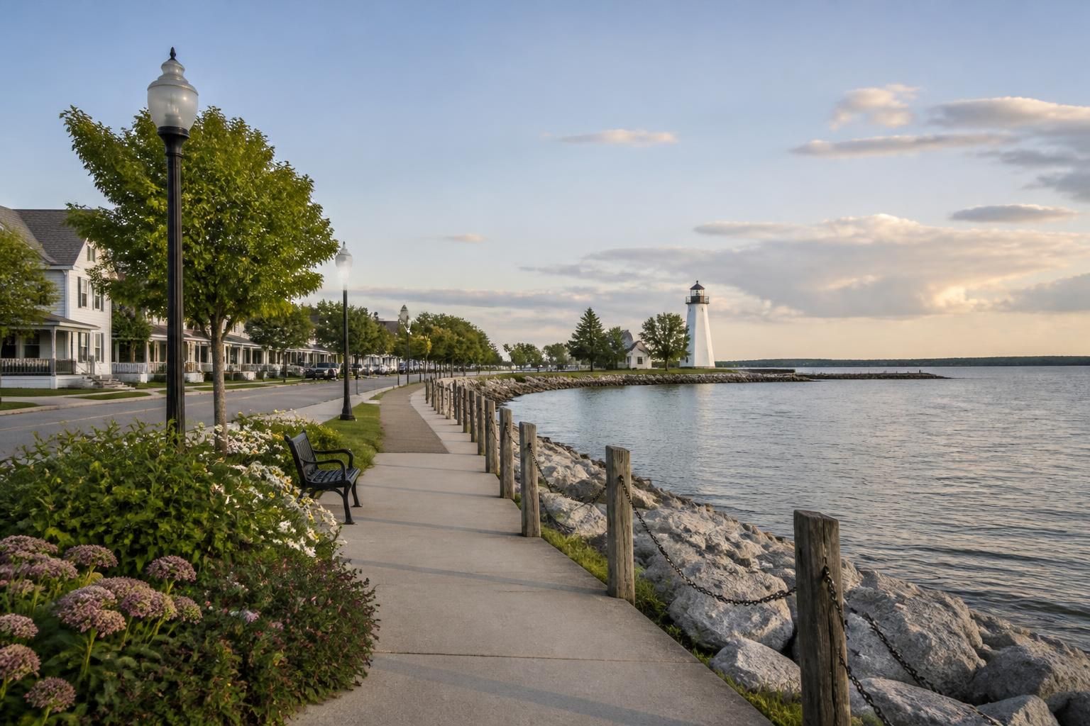 Lakeshore town scene in Whitehall, Michigan.